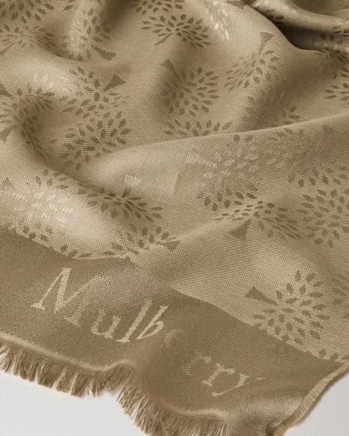 Rechteckiger Schal mit Mulberry-Motiv, leinengrün, Baumwoll-Seiden-Mischung Rechteckiger Schal mit Mulberry-Motiv, leinengrün, Baumwoll-Seiden-Mischung