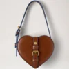 Roxanne Mini Heart Tasche Eiche & Pigmentblau Glattes, glänzendes Leder