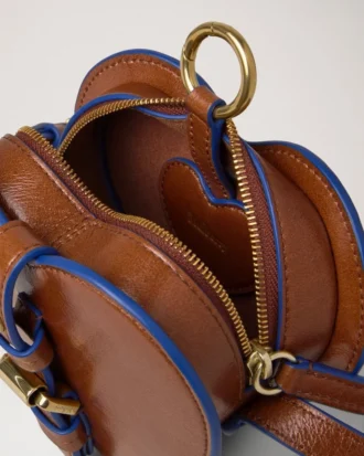 Roxanne Mini Heart Tasche Eiche & Pigmentblau Glattes, glänzendes Leder Roxanne Mini Heart Tasche Eiche & Pigmentblau Glattes, glänzendes Leder