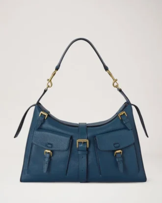 Roxanne-Umhängetasche aus blauem Hochglanzleder