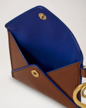 Schlüsselanhänger mit Liebesbrief-Karte aus glattem, glänzendem Leder in Eiche & Pigmentblau