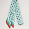Schmaler Schal – Feather Lure Marina Blue & Coral Orange Recyceltes Polyester