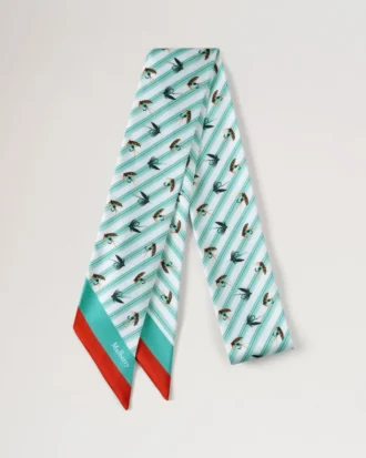 Schmaler Schal – Feather Lure Marina Blue & Coral Orange Recyceltes Polyester