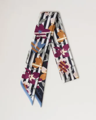 Schmaler Schal – Grafisches Blumenmuster, Nachthimmel & Orchideenblüte, recyceltes Polyester Schmaler Schal – Grafisches Blumenmuster, Nachthimmel & Orchideenblüte, recyceltes Polyester