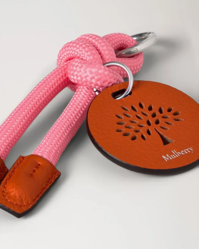Seil-Schlüsselanhänger in Rosa und Korallenorange, gemischtes Material