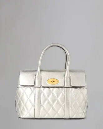 Small Bayswater aus zweiter Hand, hellsilber, gesteppt, glattes Kalbsleder