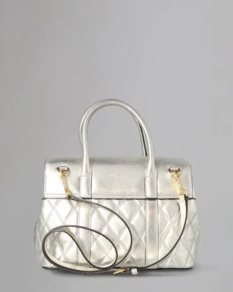 Small Bayswater aus zweiter Hand, hellsilber, gesteppt, glattes Kalbsleder