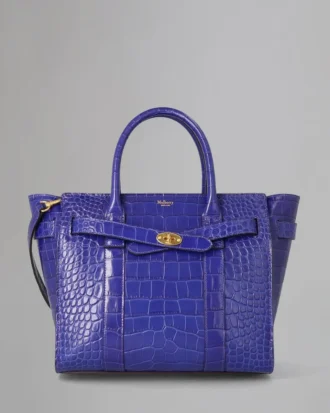 Small Zipped Bayswater, Secondhand, kobaltblau, glänzendes Krokodilleder