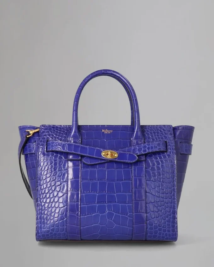Small Zipped Bayswater, Secondhand, kobaltblau, glänzendes Krokodilleder