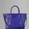Small Zipped Bayswater, Secondhand, kobaltblau, glänzendes Krokodilleder