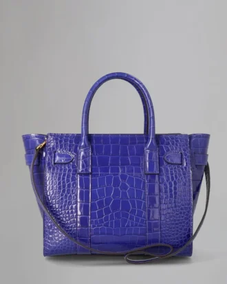 Small Zipped Bayswater, Secondhand, kobaltblau, glänzendes Krokodilleder