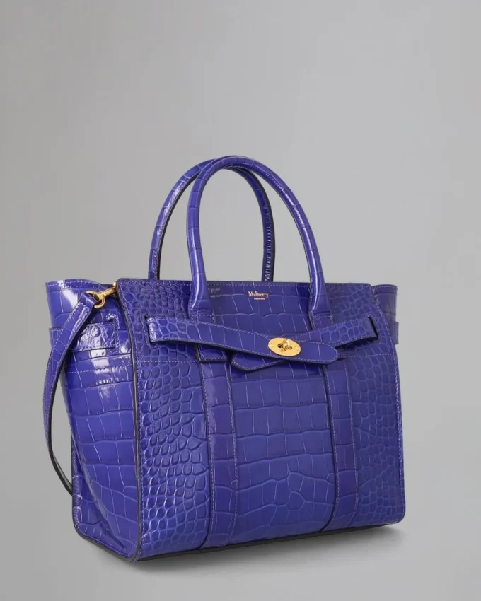 Small Zipped Bayswater, Secondhand, kobaltblau, glänzendes Krokodilleder