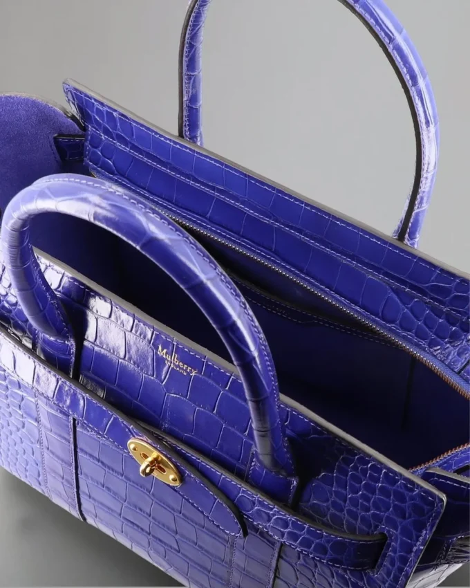 Small Zipped Bayswater, Secondhand, kobaltblau, glänzendes Krokodilleder