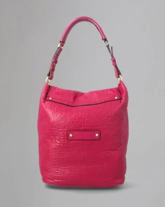 Tillie-Umhängetasche mit Kordelzug, Secondhand, Foxglove Pink, Krokodil-Nappa