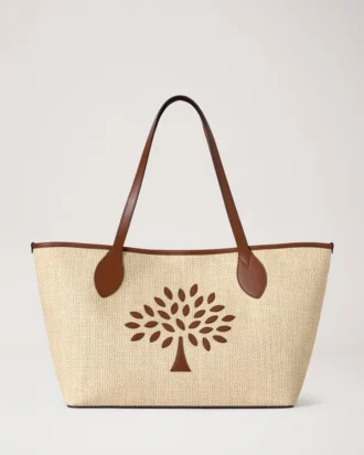 Tree Tote – Raffia Ecru & Bright Oak Raffia & Lederbesatz