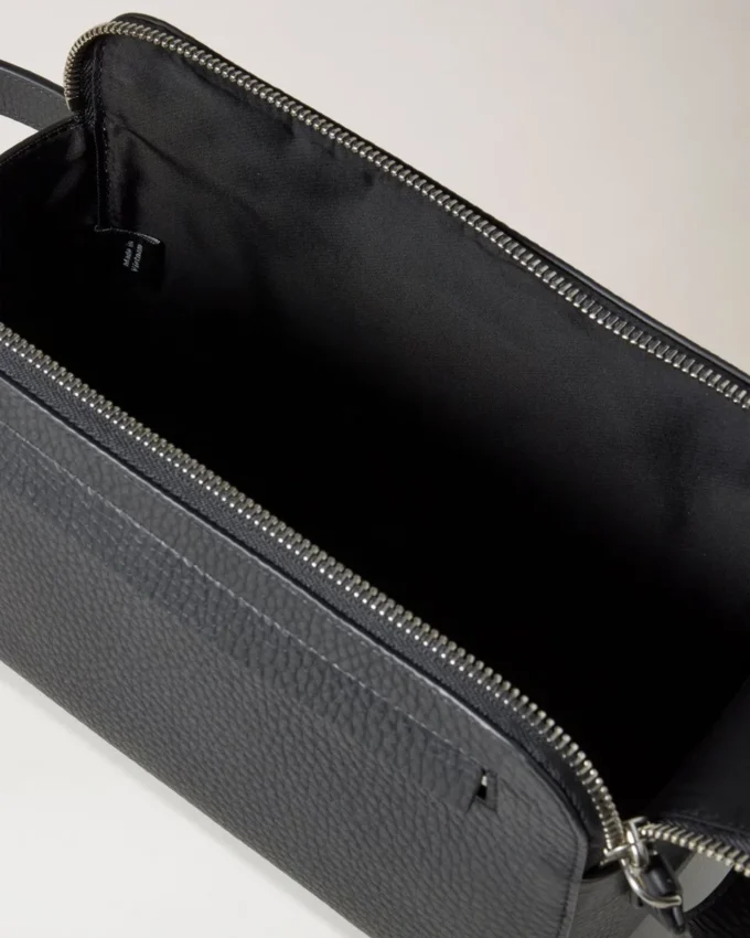 Waschbeutel mit Doppelreißverschluss, schwarz, Heavy Grain, Herren Waschbeutel mit Doppelreißverschluss, schwarz, Heavy Grain, Herren