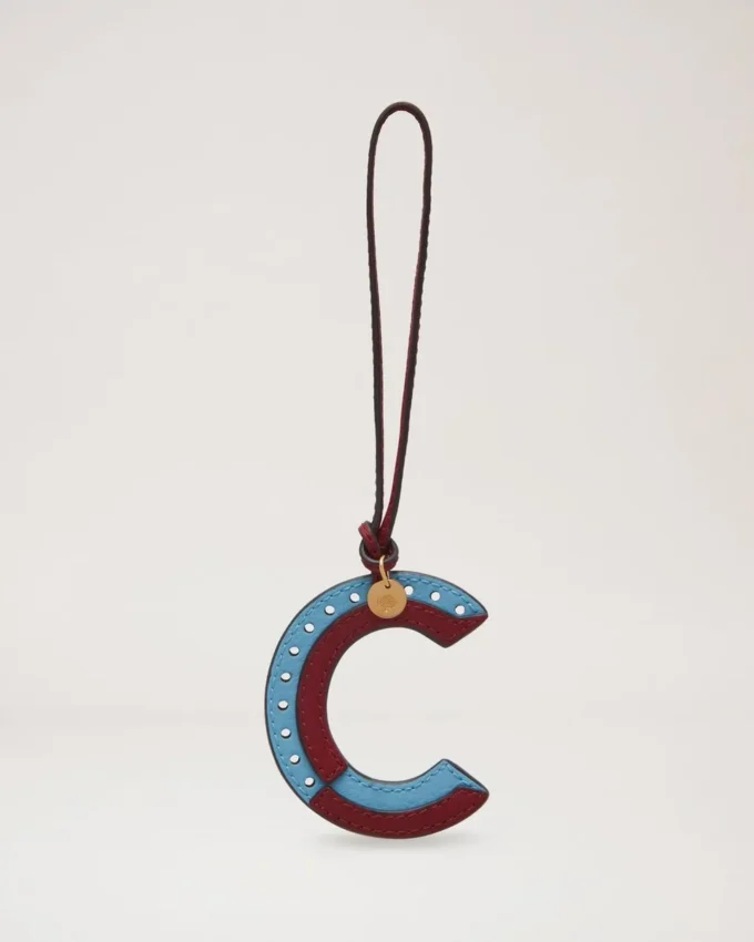 Zweifarbiger Leder-Schlüsselanhänger – C Pale Slate Silky Calf Zweifarbiger Leder-Schlüsselanhänger – C Pale Slate Silky Calf
