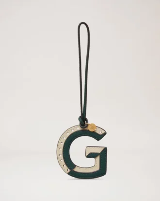 Zweifarbiger Leder-Schlüsselanhänger – G Mulberry Green & Chalk Silky Calf