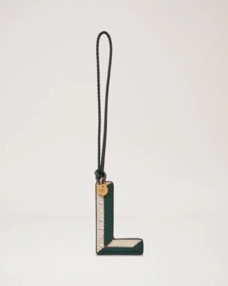 Zweifarbiger Leder-Schlüsselanhänger – L Mulberry Green & Chalk Silky Calf